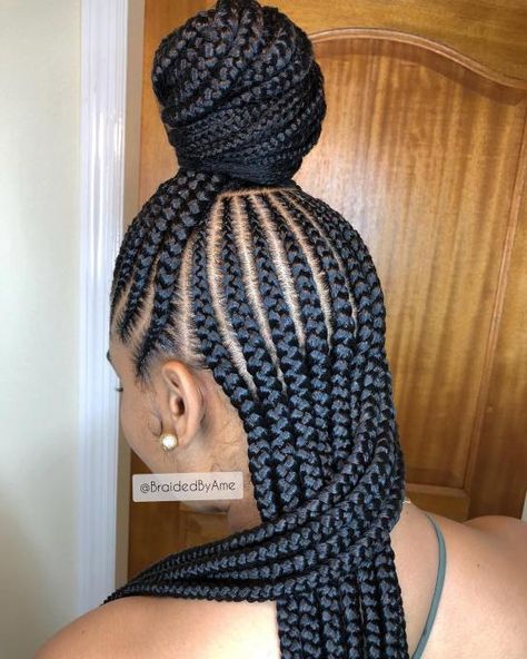 Half-Up Half-Down Cornrows Braided Half Up Half Down Hair, Hair Braiding Styles, African Hair Braiding, Feed In Braids Hairstyles, Feed In Braids, Braided Half Up, African Hair Braiding Styles, Braiding Styles, Box Braids Hairstyles For Black Women