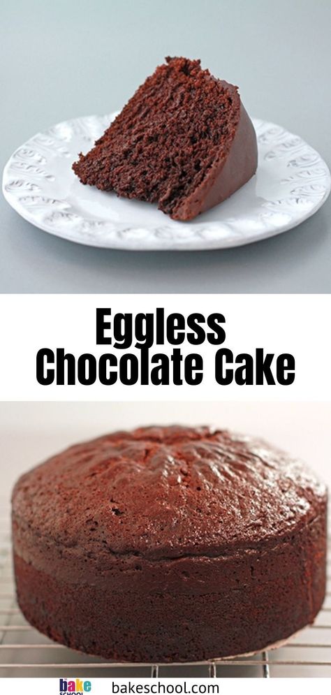 This eggless cake recipe is simple to make without a mixer. You can make it vegan by substituting both with your favorite non-dairy beverage, like soy milk. It's a simple and delicious chocolate dessert! Baking Recipes Without Eggs And Milk, Cake With No Eggs Recipes, Chocolate Cake Eggless Recipes, Eggless Biscuit Recipe, Cake Without Milk Recipes, Chocolate Eggless Cake Recipe, Best Eggless Cake Recipe, Eggless Cakes Recipes, Chocolate Cake Recipe Eggless