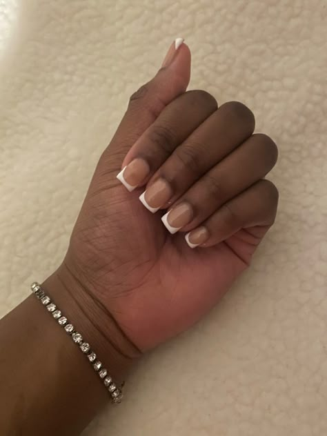 Brown Base French Tip Nails, French Nails On Black Women, Natural White French Tip Nails, Short French Nails Black Women, Manicure Ideas French Tips, Short French Tip Acrylic Nails Black Women, Small Nails French Tip, Really Short French Tips, Natural French Tip Nails Acrylics