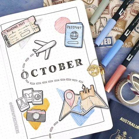 October Bujo Cover, October Bujo, Bujo Cover, Travel Journal Scrapbook, Bullet Journal Ideas Templates, Creating A Bullet Journal, Bullet Journal Mood Tracker Ideas, Bullet Journal Notes, Bullet Journal Paper