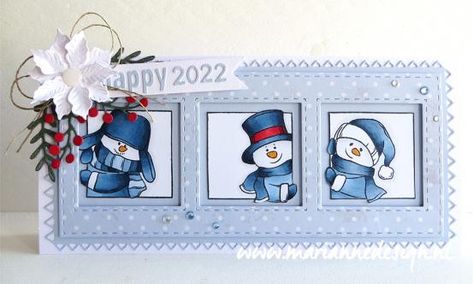 Snowmen Cards, Slim Cards, Marianne Design Cards, Slimline Cards, Snowman Cards, Homemade Christmas Cards, Marianne Design, Christmas Cards To Make, Christmas Card Design