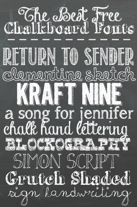 Best Free Chalkboard Fonts  ~~ {9 free fonts w/ links} Free Chalkboard Fonts, Free Dingbat Fonts, Chalkboard Inspiration, Chalk Fonts, Christmas Fonts Alphabet, Canva Christmas, Chalk Writing, Chalkboard Doodles, Chalkboard Writing