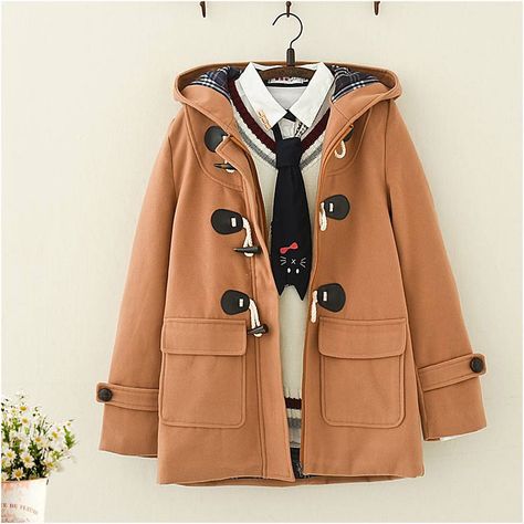 Japanese Winter Coat, Japanese Coat, Japanese Student, Hoodie Drawing, Kawaii Clothing, Cute Coats, Hoodie Coat, Japanese Outfits, Coat Outfits