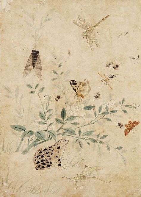 Ancient Korean Art, Paintings Of Plants, Sparrow Art, Korean Painting, Plants Vegetables, Asian Painting, Japanese Artwork, Japon Illustration, Silk Art