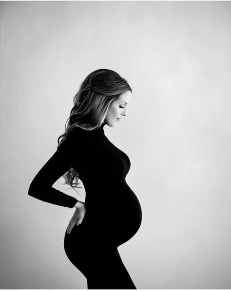 Sleek Maternity Shoot, Black Dress Studio Maternity Pictures, Maternity Photo Shoot Ideas Studio Family, Tasteful Maternity Photos, Maternity Photo Shoot Ideas Black Dress, Maternity Black Dress Photography, Timeless Maternity Shoot, Simple Elegant Maternity Shoot, Black Bodysuit Maternity Photoshoot