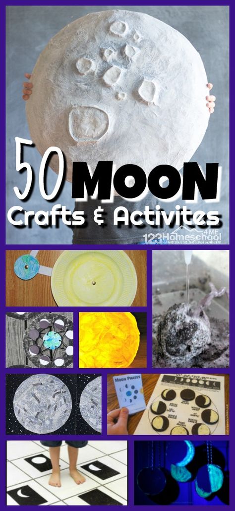 50 Moon Crafts & Activities for Kids - so many relayl neat and EPIC ideas for teachking kids about the moon, moon phases and more including tons of crafts for kids and moon projects for toddler, preschool, prek, kindergarten, first grade, and 2nd grade students #mooncrafts #moonforkids #craftsforkids #kidsactivities #preschool #kindergarten Montessori Astronomy, Moon Crafts For Kids, Moon Phases Activities, Moon For Kids, Letter M Activities, Moon Unit, 123 Homeschool 4 Me, Moon Activities, Space Week