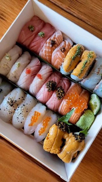 Sushi Box Aesthetic, Making Sushi Aesthetic, Sushi Takeout Aesthetic, Sushi Box, Fancy Sushi Restaurant, Sushi Maker, Japan Food Sushi, Japanese Food Sushi, Sushi Menu