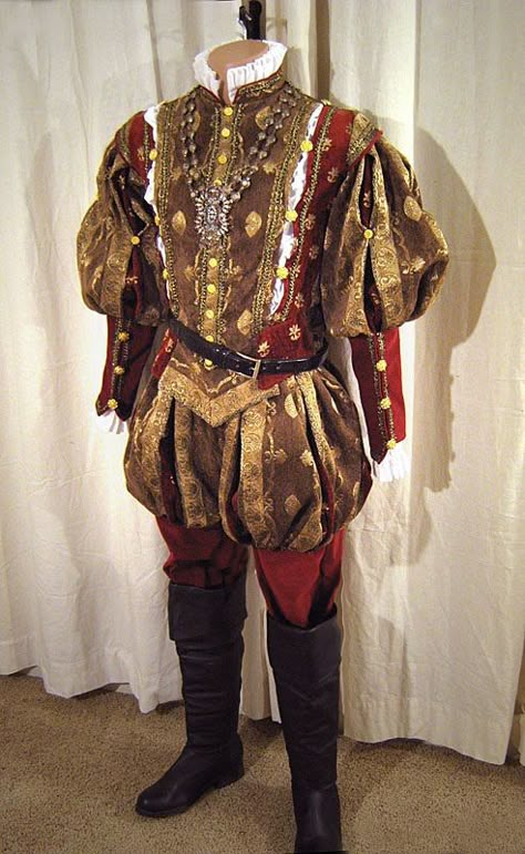 Dressed for court! Handsome men's garb of renaissance style elizabethan tudor tunic ruffle Mens Garb, Elizabethan Fashion, Tudor Fashion, Tudor Costumes, Don Pedro, Elizabethan Era, Fest Outfits, Medieval Costume, Medieval Clothing