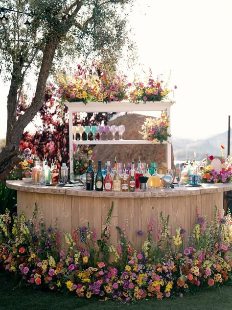 This Whimsical And Colorful California Wedding Will Leave You With A Smile On Your Face Bar Wedding Reception, Wildflower Wedding Theme, Reception Bar, Dream Wedding Decorations, Surrounded By Flowers, Garden Party Wedding, Pastel Wedding, Future Wedding Plans, Open Bar