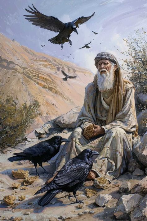 Bible History Pictures, Elijah In The Bible, Elijah And The Ravens, Elijah Fed By Ravens, Bible Story Pictures, Bible Story Art, Biblical Illustrations, Elijah Bible, Biblical Pictures