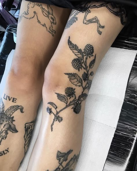 Tattoo Ideas Symmetrical, Bold Line Work Tattoo, Plants And Butterflies Tattoo, Grunge Floral Tattoo, Upside Down Flowers Tattoo, Goth Plant Tattoo, Skeleton Plant Tattoo, Wild Berry Tattoo, American Gothic Tattoo