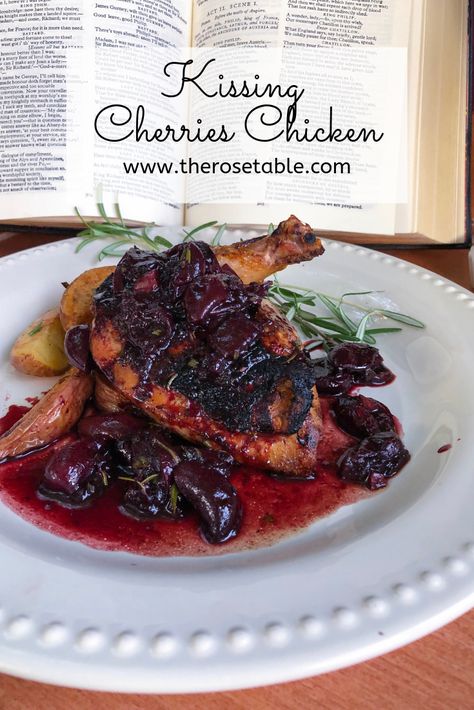 The BEST savory cherry sauce for chicken! This must-have summer recipe only takes a few minutes. Saute garlic in olive oil, add fresh cherries and balsamic vinegar, reduce, and add chopped rosemary. That's it! #cherries #cherry #cherrysauce #chicken #grilling #grilled #grillrecipes Chicken With Cherries, Cherry Savory Recipe, Chicken And Cherries Recipe, Chicken With Cherry Sauce, Cherry Dinner Recipes, Cherry Sauce For Chicken, Cherry Recipes Savory, Cherry Recipes Dinner, Cherry Chicken Recipe