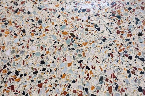 Terrazzo Entryway, Outdoor Terrazo Floor, Terrazo Floor Living Room, Poured Terrazzo Floor, Terrazzo Exterior Floor, Terrazzo Flooring Outdoor, Terrazzo And Wood Flooring, Terrazzo Living Room, Mid Century Modern Terrazzo Floors