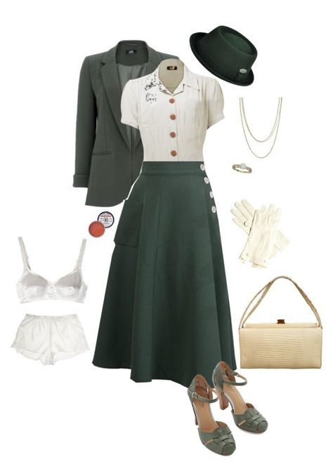 1940's Style by gone-girl on Polyvore featuring moda, Dolce&Gabbana, Seychelles, ASOS, Allurez, kangol and Rosebud Perfume Co. 1940’s Outfits, 1940 Fashion Women, 1940s Style Outfits, Fashion 1940s Style, 40s Outfits, 1940s Fashion Women, 1940s Women, 1940's Style, 1940s Outfits