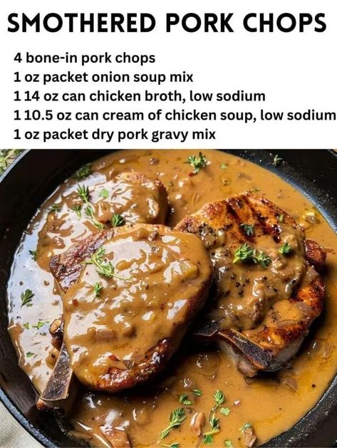 Smothered Pork Chops – Recipecs Carnitas Beef, Crockpot Pork And Sauerkraut, Smothered Pork Chops Crock Pot, Pork And Sauerkraut, Pork Crockpot, Smothered Pork Chops Recipe, Bone In Pork Chops, Pork Chop Recipes Crockpot, Pork Chops And Gravy