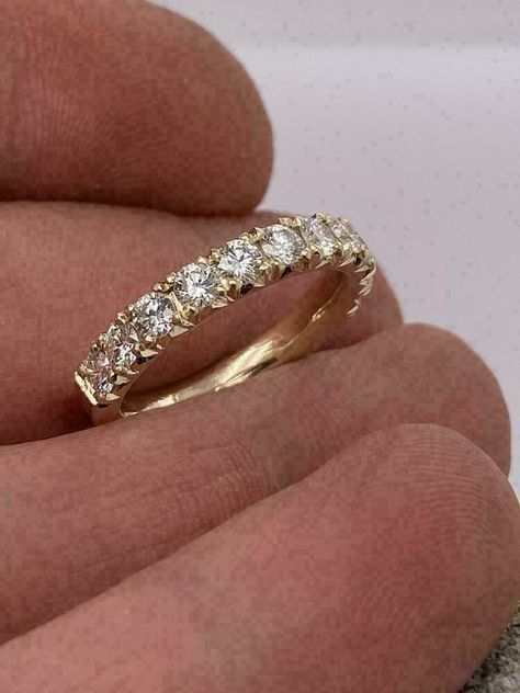 Half Eternity Ring Gold, Gold And Diamond Eternity Band, Rose Gold Eternity Band Diamond, Half Eternity Ring Diamond Round, Gold Diamond Bands For Women, Gold Diamond Band Ring, Yellow Gold Eternity Band, Yellow Gold Wedding Band With Diamonds, Yellow Gold Diamond Eternity Band