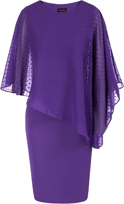 Purple Dress For Wedding Guest, Purple Dress For Wedding, Dress With Chiffon Overlay, Cocktail Dresses With Jackets, Chiffon Capelet, Lace Wedding Guest Dress, Dress For Wedding Guest, Elegant Summer Dresses, Party Jackets