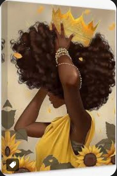 May Aesthetic, Black Lockscreen, May Wallpaper, Crown Painting, Black Power Art, African American Wall Art, African Women Art, Black Woman Artwork, Sunflower Canvas