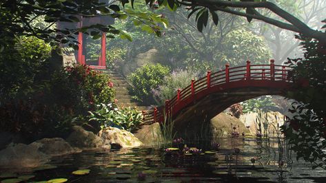 ArtStation - 3D Garden, Daniel RESPAUD Shiva Wallpaper, Chinese Garden, Fantasy City, Aesthetic Pinterest, Fantasy Concept Art, Landscape Illustration, Fantasy Dragon, Environment Concept Art, Japan Art