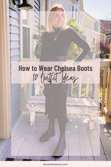 Discover the ultimate guide on how to wear Chelsea boots this fall! Ten outfit ideas to recreate so that you can embrace the season in style. Chelsea Boots And Skirts, Dresses With Chelsea Boots Outfits, Chelsea Boots Outfit Dressy, Chelsea Boots With Wide Leg Pants, Chelsea Boots With Skirt Outfit, Chelsea Boot With Dress, Dress With Chelsea Boots Outfits, Dresses With Chelsea Boots, Dress Chelsea Boots Outfit