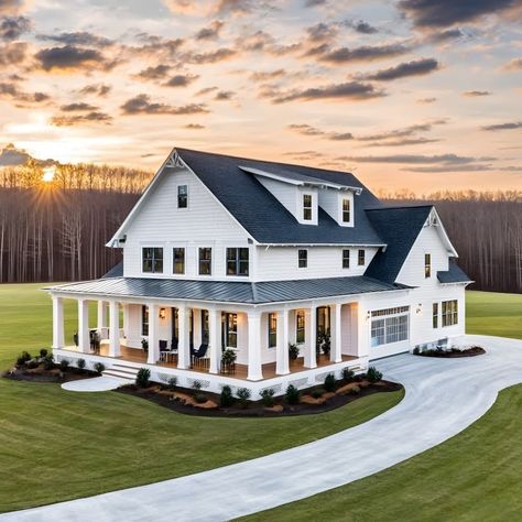 Big White House Farmhouse, White House’s, House Ideas Plans, Big Yard, Dream House Rooms, House Goals, White Houses, House Designs, House Rooms