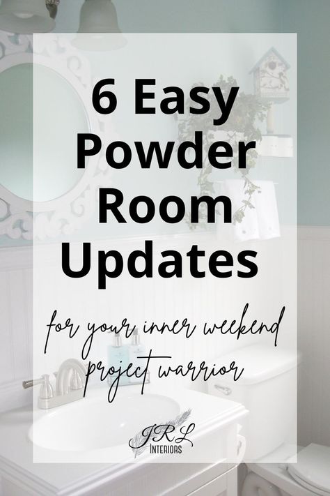 JRL Interiors — Weekend Project: Powder Room Upgrades Easy Powder Room Updates, Small Powder Room Lighting Ideas, Update Powder Room, All White Powder Room, Gray Powder Room Ideas, Powder Room Makeover Inspiration, White Powder Room Ideas, Classic Powder Room Ideas, Narrow Powder Room Ideas