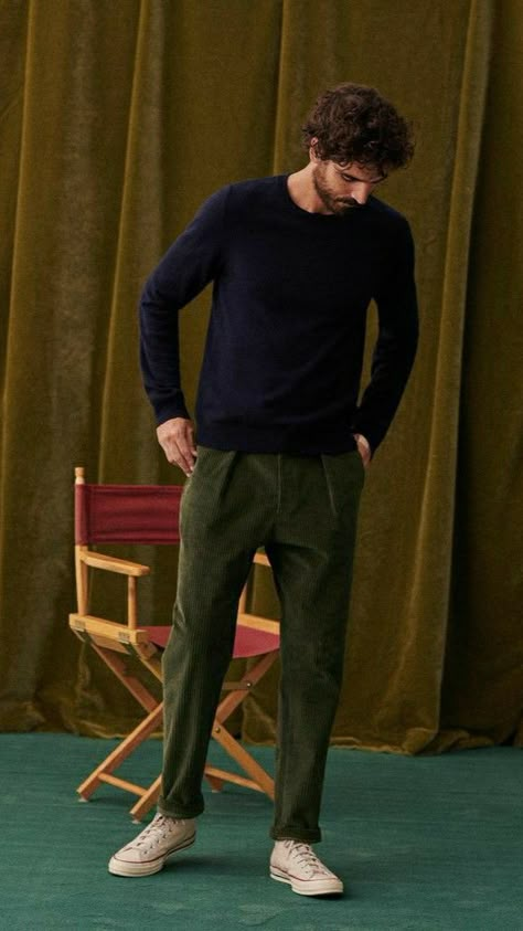 Men Corduroy Pants Outfit, Mens Green Pants Outfit, Green Corduroy Pants Outfit, Green Pants Outfit Men, Corduroy Trousers Outfit, Green Trousers Outfit, Trousers Outfit Men, Mens Cords, Corduroy Pants Outfit