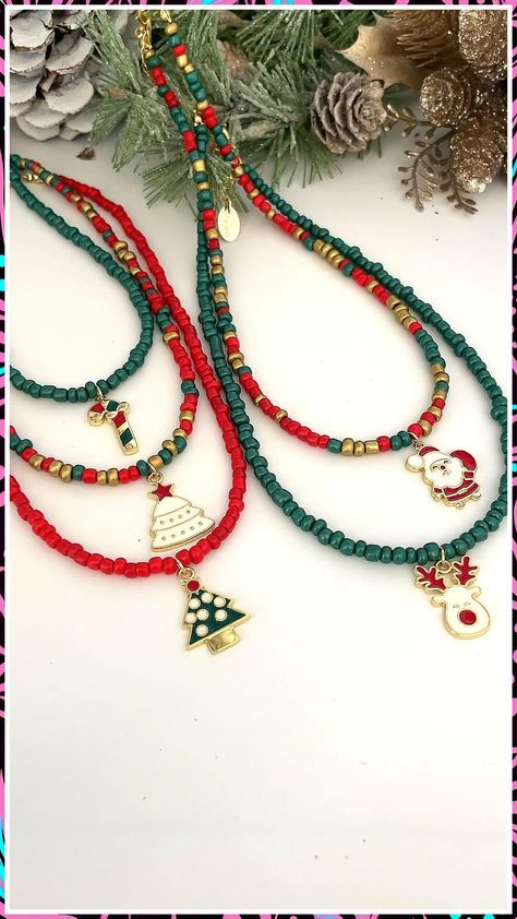 Christmas Jewelry Diy - Everything you need to conquer your day, night and world - Anything and Everything! - Click to visit TODAY! Christmas Necklace Beaded, Winter Necklace Beads, Christmas Necklace Ideas, Winter Beaded Jewelry, Christmas Diy Jewelry, Beaded Christmas Jewelry, Christmas Necklace Diy, Christmas Accessories Jewelry, Bead Jewellery Making Ideas