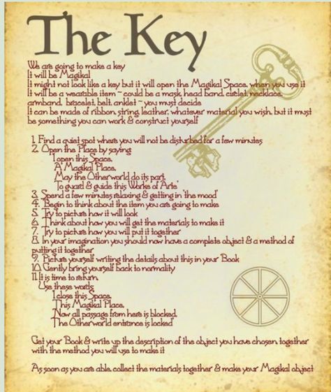 A two page spread for a BoS:  Make a Key to Open & Close the Magikal Space Keep a record in the BoS You can use this method to create other Magikal objects - Pinned by The Mystic's Emporium on Etsy Keys In Witchcraft, Key Spell, Key Magic, Hoodoo Conjure Rootwork, Money Spells Magic, Energy Circles, Shadow Book, Protection Sigils, Goddess Magick