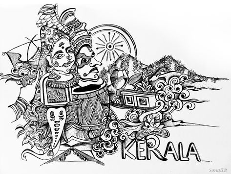 India, Kerala Illustration Kerala Drawing Illustrations, Kerala Illustration Art, Keralapiravi Poster, Kerala Illustration, Kerala Piravi Drawings, Kerala Culture Illustration, Kerala Piravi Creative Poster, Kerala Drawing, Pop Art Pictures