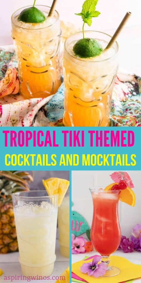 Tropical Tiki Themed Drinks You Need to Try | Tiki Themed Cocktails | Tiki Themed Mocktails | Cocktail and Mocktail Drink Ideas | Tropical Drink Recipes | Tiki Party Drink Ideas #Mocktails #Cocktails #DrinkRecipes #TikiThemedDrinks #TikiDrinkRecipes Hawaiian Drinks Alcoholic Luau Party, Hawaiian Theme Drinks, Mocktail Drink Ideas, Luau Party Drinks, Hawaiian Cocktails Recipes, Tropical Party Drinks, Tropical Drinks Non Alcoholic, Luau Cocktails, Margaritaville Drink Recipes