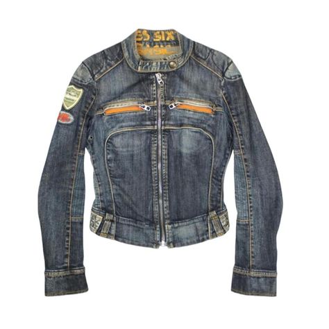 Vintage Miss Sixty racer motorsport denim... - Depop Vintage Miss Sixty, Grungy Style, Winter Apparel, Denim Jacket Outfit, The 2000s, Miss Sixty, Bella Hadid, Jacket Outfits, Motorcycle Jacket