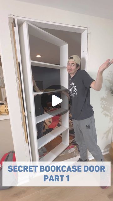 Alex D’Alessio on Instagram: "Here’s how to build your secret bookcase door Growing up, I always thought that having a secret bookcase door was the benchmark of being rich. Like you can’t have one and NOT be rich… Until now. Even if you don’t have a ton of power tools and aren’t huge into DIY… you can do this in your home too 💪 If you wanna see how it to do this in your home, make sure to follow us here at @realiferenovation to see it fully completed! #secretbook #bookcase #diyprojects #homerenovation #homeimprovement #diyhomeprojects" Turn Door Into Bookshelf, Bookcase Secret Door, Diy Bookshelf Door How To Build, Secret Bookshelf Door, Secret Door Bookcase, Bookshelf Door Diy, Diy Bookcase Door, Secret Bookcase Door, Hidden Bookcase Door