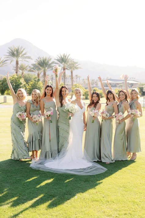 Looking for trendy bridesmaid dress colors, like these sage green dresses? Look no further than this golfcourse wedding filled with pastel hues! Photography: Caitlin B Photography (http://www.caitlinbphotography.com) Bridesmaid Dresses Green Sage, Pastel Green Bridesmaid Dress, Bridesmaid Sage Green, Light Green Bridesmaid Dresses, Sage Green Dresses, Bridesmaid Dresses Green, Sage Green Bridesmaid Dresses, Summer Weddings Bridesmaids, Tangled Wedding