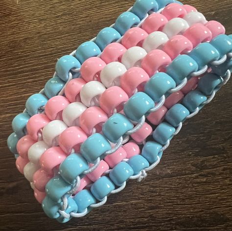 My first trans cuff X3 Trans Kandi Cuff, Trans Kandi, Kandi Inspiration, Kandi Cuff Patterns, Kandi Inspo, Diy Kandi Bracelets, Diy Kandi, Kandi Ideas, Kandi Cuff