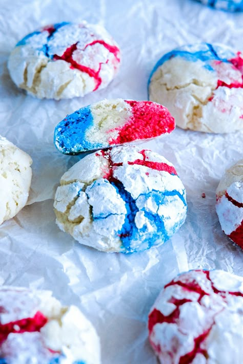 4th Of July Crinkle Cookies, 4th Of July Sprinkle Cookies, 4th Of July Pinwheel Cookies, 4th Of July Snacks And Desserts, Baking Recipes 4th Of July, 4th Of July Cookies Easy, 4th Of July Desserts Cookies, Forth Of July Cookie, Red And Blue Desserts