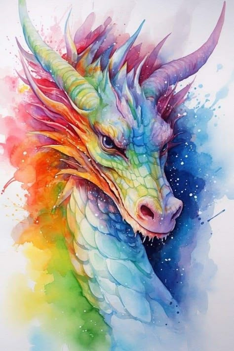 Baby Dragon Tattoos, Dragon Watercolor, Cool Animal Tattoos, Rainbow Dragon, Painting Rainbow, Animal Tattoo Ideas, Dragon Artwork Fantasy, Dragon Sketch, Dragon Pictures