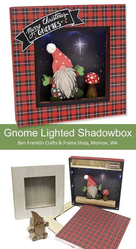 Gnome Shadow Box Ideas, Shadow Box Ideas, Diy Gnome, Diy Shadow Box, Ben Franklin, Gnome Christmas, Diy Gnomes, Frame Crafts, Shadow Boxes