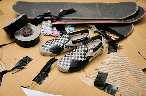 Vans' Distressed Skate Sneakers Come Covered in Duct Tape Checkerboard Vans, Vans Skate Shoes, Vans Top, Skate Sneakers, Vans Vault, Sport Canvas, Vans Skate, Classic Vans, New Vans