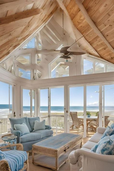 Modern Beach Houses, House Near The Beach, Hamptons Aesthetic, Coastal Grandmother Aesthetic, Coastal Granddaughter Aesthetic, Grandmother Aesthetic, Granddaughter Aesthetic, Summer Beach House, Minimalist Living Room Ideas