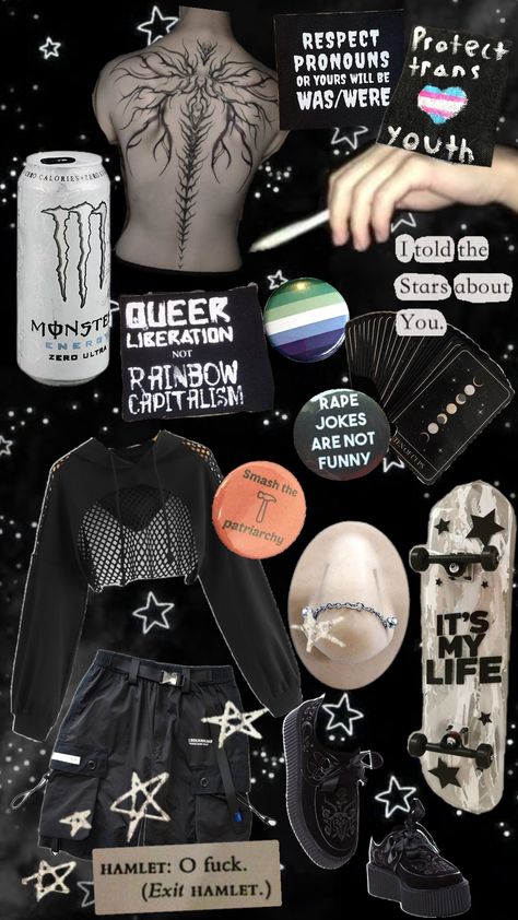 White monster as a person #emo #punk #aesthetic #monsterenergy #whitemonster #outfit #gay #queer Queer Punk Aesthetic, Emo Punk Aesthetic, Pinup Goth, Queer Aesthetic, Queer Punk, White Monster, Aesthetic Tags, Grunge Boy, Punk Aesthetic