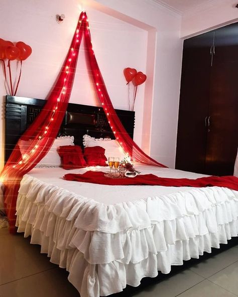 #trendy weeding night couple room Simple First Night Room Decoration, Just Married Room Decoration, Romantic Room Design, Wedding Night Room Decorations, Valentines Bedroom, Romantic Room Surprise, Romantic Dinner Decoration, Romantic Room Decoration, Wedding Bedroom