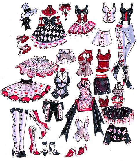 CLOSED-Outfit set by Guppie-Vibes on DeviantArt Anime Circus, Pierrot Costume, Circus Outfits, Fashion Drawing Sketches, Clothing Sketches, Clothing Design Sketches, Drawing Anime Clothes, Anime Clothes, Fashion Design Drawings