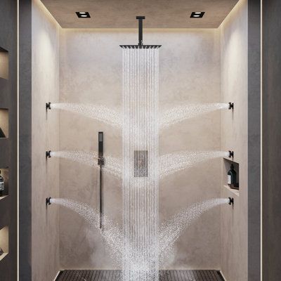 Bathroom Shower Faucets, Waterfall Shower, Luxury Shower, Master Bath Remodel, Shower Faucet Sets, Rainfall Shower Head, Modern Shower, Dream Bathrooms, Rainfall Shower