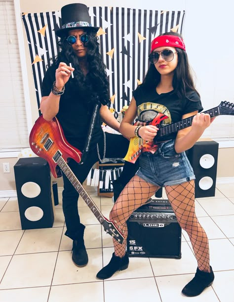 Diy Rock Costume, Womens Rock Star Costume, Heavy Metal Costume Women, Rock N Roll Couples Costume, Womens Rockstar Costume, Womens Rocker Costume, Rock Star Couples Costume, Rock And Roll Couple Costume, Punk Rock Party Outfit