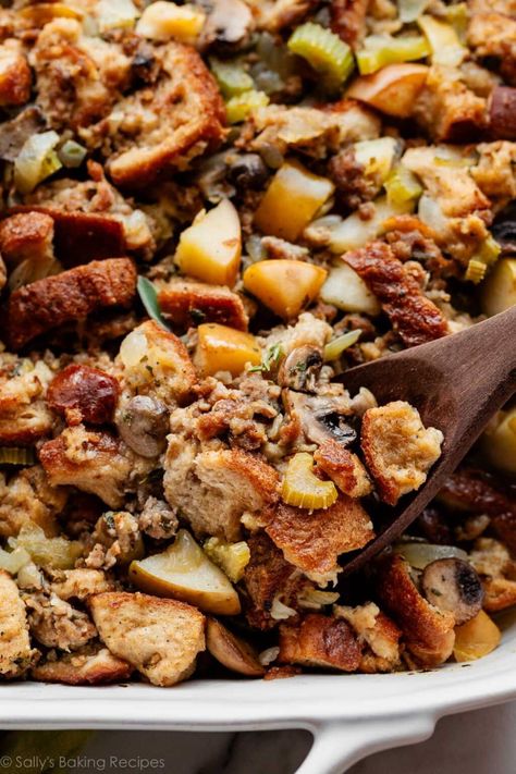 Cranberry Sausage Stuffing, Sausage And Herb Stuffing, Stuffing With Apples, Cranberry Sausage, Vegetarian Stuffing, Dressing Recipes Thanksgiving, Christmas Breakfast Casserole, Thanksgiving Stuffing Recipes, Thanksgiving Pie Recipes