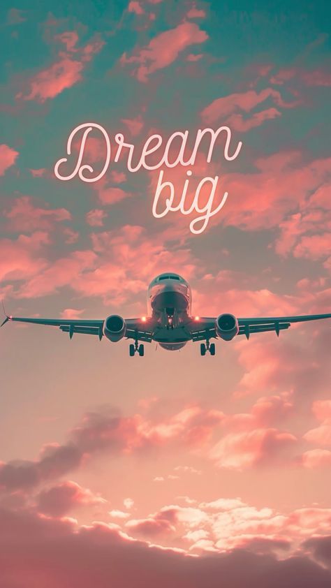 Dream Big Wallpaper Aesthetic, Flying Plane Wallpaper, Big Dream Quotes, Plane In Sky Aesthetic, Flight Aesthetic Wallpaper, Travel Pics For Vision Board, Aviation Aesthetic Wallpaper, Flying Quotes Airplane, Flights Aesthetics