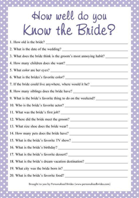 Wedding Shower Games Printable Free, Bridal Shower Get To Know The Bride, Who Knows The Bride The Best Game, Bridesmaid Games Bridal Showers, Wedding Bridal Shower Games, Bridal Shower Games And Activities, Bridal Games Free Printables, Who Knows The Bride Best Printable Free, Bridal Shower And Bachelorette Together