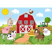 Farmhouse Birthday Party, Background For Boys, Door Cartoon, Farmhouse Birthday, Cartoon Farm Animals, Red Barn Door, Baby Shower Boys, Barnyard Theme, Shower Boys