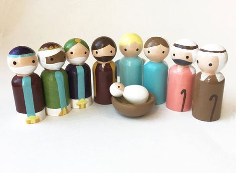 Kids Nativity Set, Nativity Peg Doll, Mary Joseph And Baby Jesus, Christmas Nativity Set, Wooden Peg Dolls, Peg People, Wooden Pegs, Christmas Nativity, Wooden Dolls